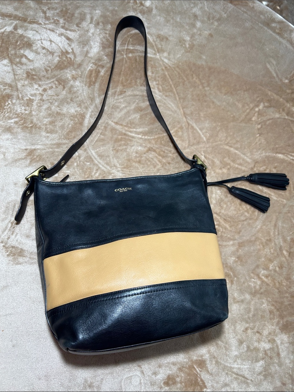 Coach Black and Tan Leather Shoulder Hobo